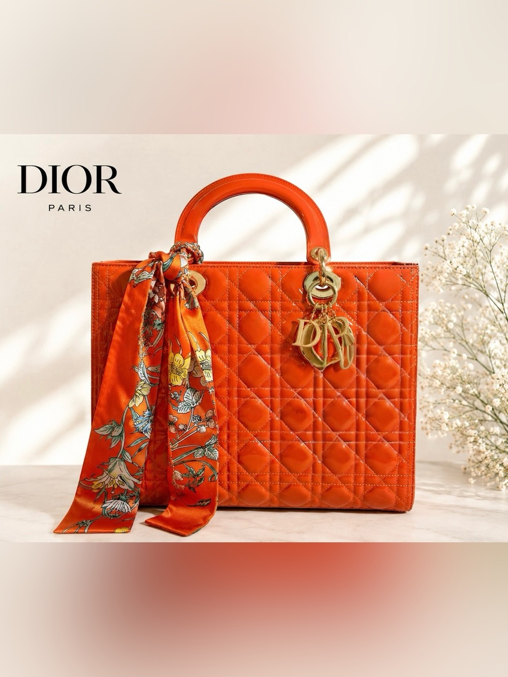 🧡 Elegant Leather Tote Bag with Silk Twilly Scarf
